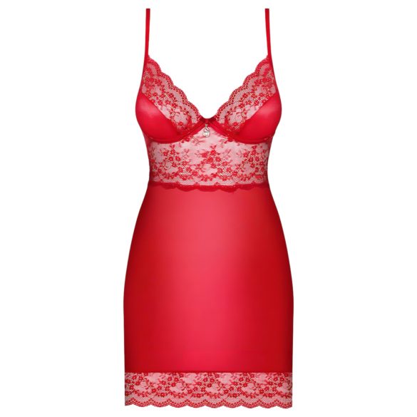 Obsessive Lovica - Lace Nightgown & Thong Set (Red) - 2XL