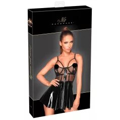 Noir - Black Patent Dress with Mesh Insets