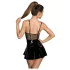 Noir - Black Patent Dress with Mesh Insets