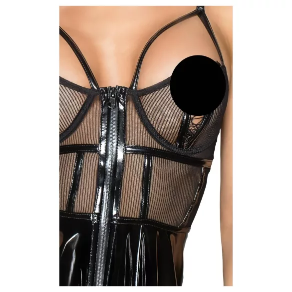Noir - Black Patent Dress with Mesh Insets - XL