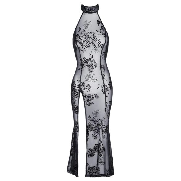 Noir - Sheer Black Floral Maxi Dress - XL