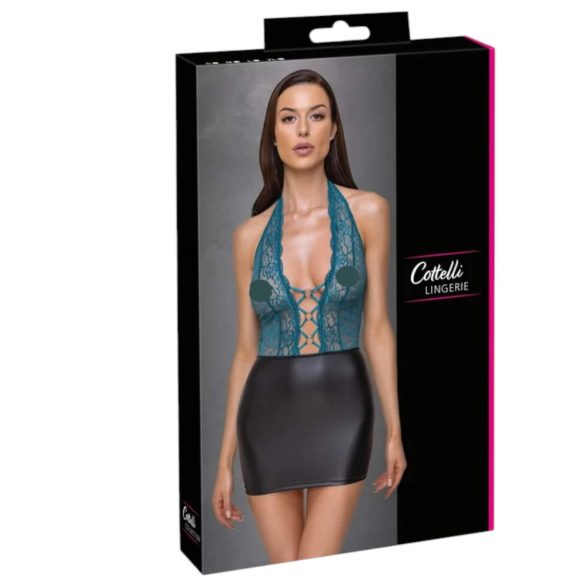 Cottelli - Lace-Up Shiny Dress (Black-Green) - L