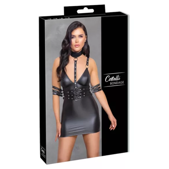 Cottelli Bondage - Shiny Halter Mini Dress (Black) - L