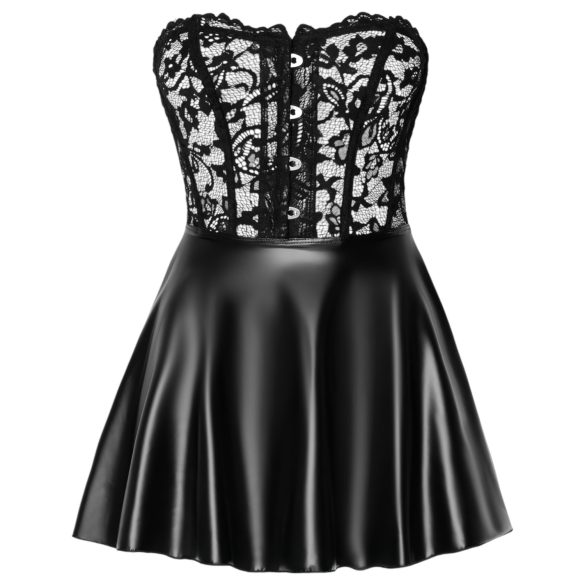 Noir - Shimmering Mini Dress with Lace Top (Black) - M