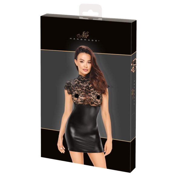 Noir - Shiny Lace Corset Dress (Black) - M