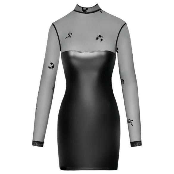 Noir - Black Glossy Dress with Sheer Top - XL