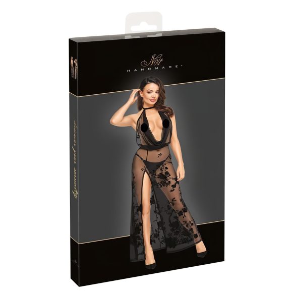 Noir - Sheer Floral Maxi Dress (Black) - M