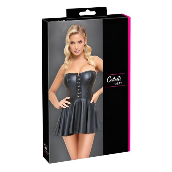 Cottelli - Shiny Mini Dress with Pleated Skirt (Black) - M