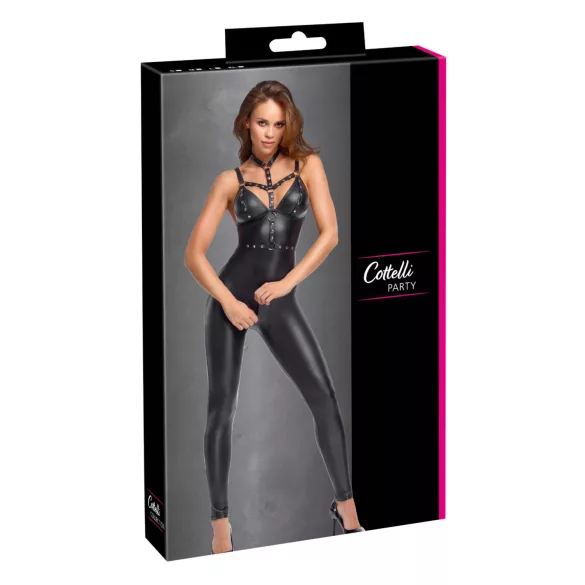 Cottelli - matte catsuit with removable chest harness (black)
