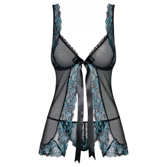 Obsessive Amanta - Embroidered Babydoll & Thong Set (Black-Turquoise)