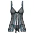 Obsessive Amanta - Embroidered Babydoll & Thong Set (Black-Turquoise) - L/XL