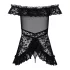 Obsessive Flores - Black Ruffled Babydoll & Thong Set