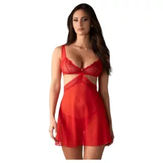   Obsessive Cupide Desir - Sheer Lace Nightdress Set (Red) - L/XL