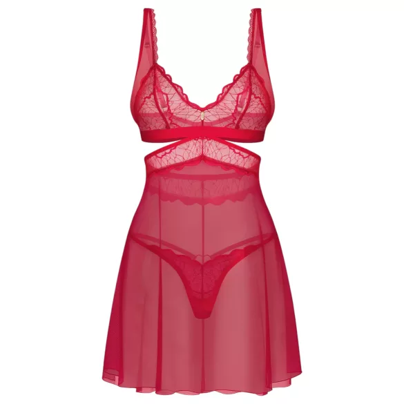Obsessive Cupide Desir - Sheer Lace Nightdress Set (Red) - L/XL