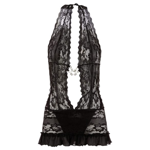Cottelli - Black Lace Halterneck Mini Dress - L