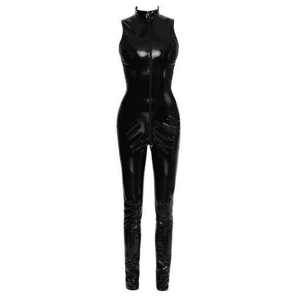 Black Level - Shiny Zipper Jumpsuit (Black) - M