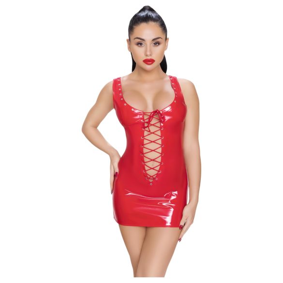 Black Level - Lace-up Vinyl Mini Dress (Red) - M
