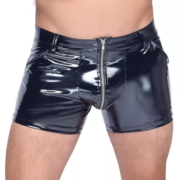 Black Level - Men's Vinyl Shorts with Side Pockets (Black) - L