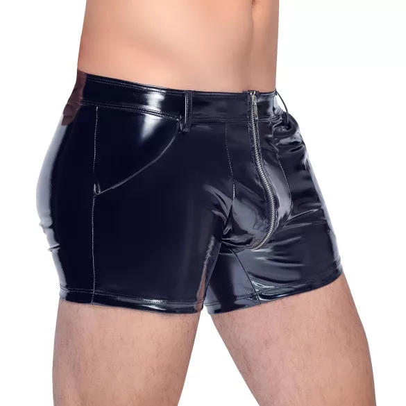 Black Level - Men's Vinyl Shorts with Side Pockets (Black) - L