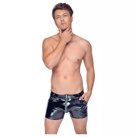 Black Level - Men's Vinyl Shorts with Side Pockets (Black) - L