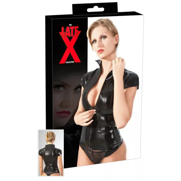 LATEX - Women's Black Short-Sleeve Zip-Up Top - 2XL