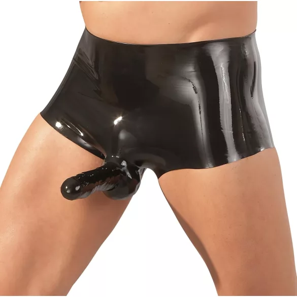 Latex boxer shorts + penis sleeve (black) - L/XL