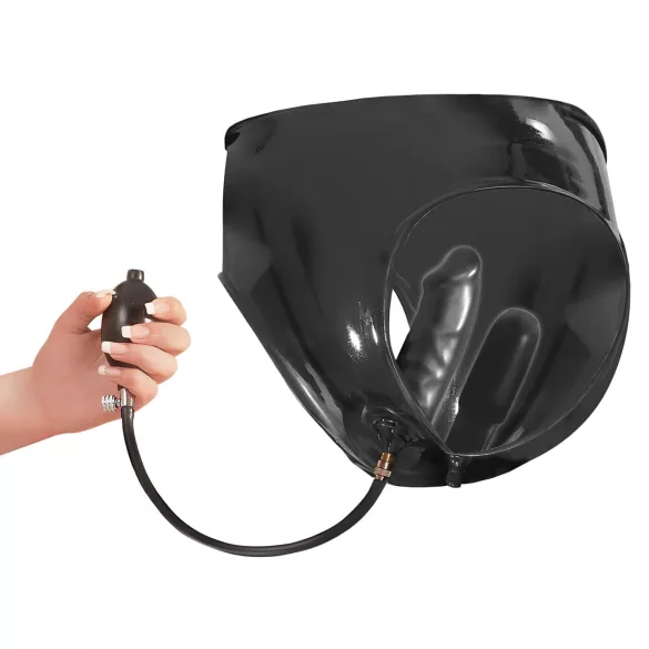 LATEX - Women's Panties with 2 Inflatable Internal Dildos (Black)