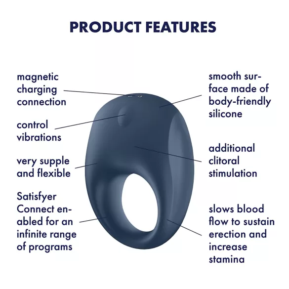 Satisfyer Strong One - App-controlled vibrating penis ring for men (blue)