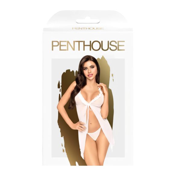 Penthouse After Sunset - Sheer Babydoll & Thong Set (White) - L/XL