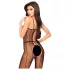 Penthouse Drop-Dead - Black Striped Mesh Open Jumpsuit