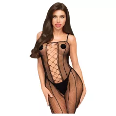 Penthouse Drop-Dead - Black Striped Mesh Open Jumpsuit - XL