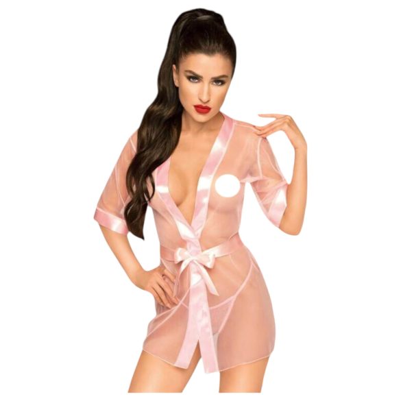 Penthouse Midnight Mirage - Satin Robe & Thong Set (Pink) - XL