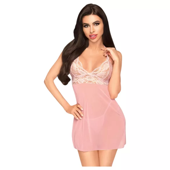 Penthouse Bedtime Story - Nightgown & Thong Set (Pink) - M/L