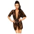 Penthouse Sweet Retreat - Lace Robe and Thong Set (Black)