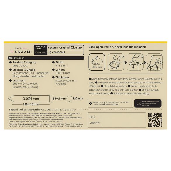 Sagami Original 0.02 XL - Condoms - 61mm (12 pack)