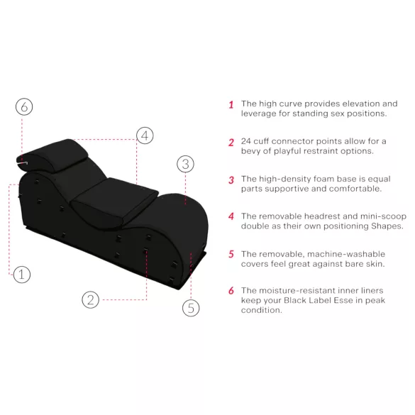 Liberator Black Label Esse - adjustable 3‑piece tantra chair (black)