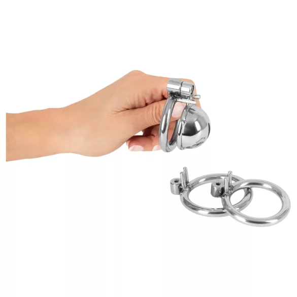 fetish collection - mini penis cage with 3 interchangeable testicle rings (silver)