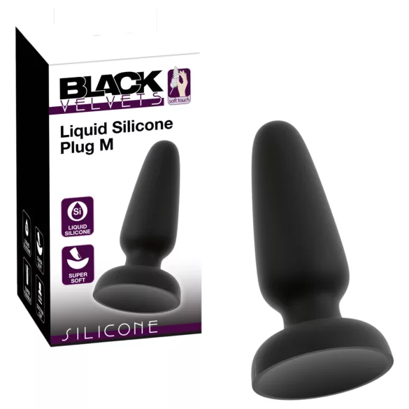 Black Velvets - silicone anal plug with suction cup (black) - M