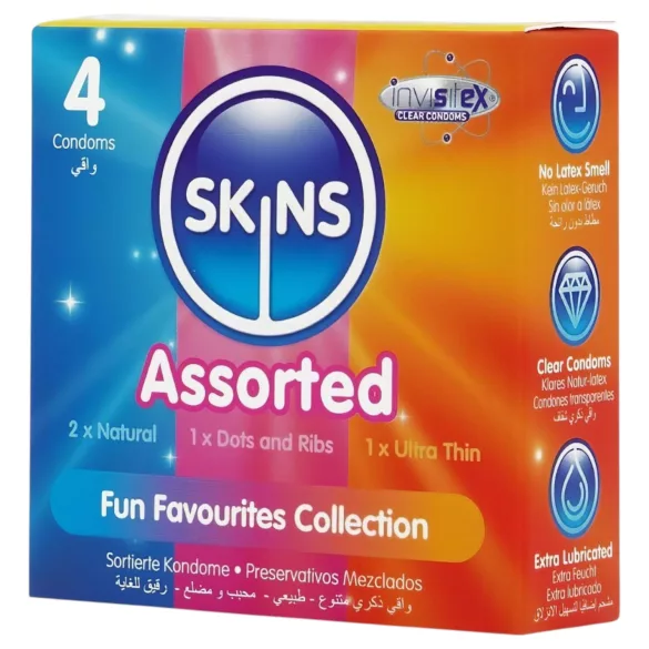 Skins - mixed condoms - dotted, natural, extra thin (4 pcs)