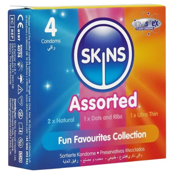 Skins - mixed condoms - dotted, natural, extra thin (4 pcs)
