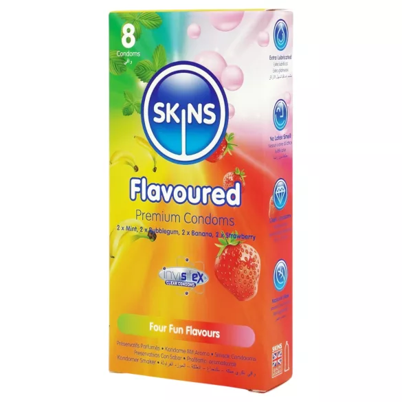 Skins - flavoured condoms - mint, bubblegum, banana, strawberry (8 pcs)