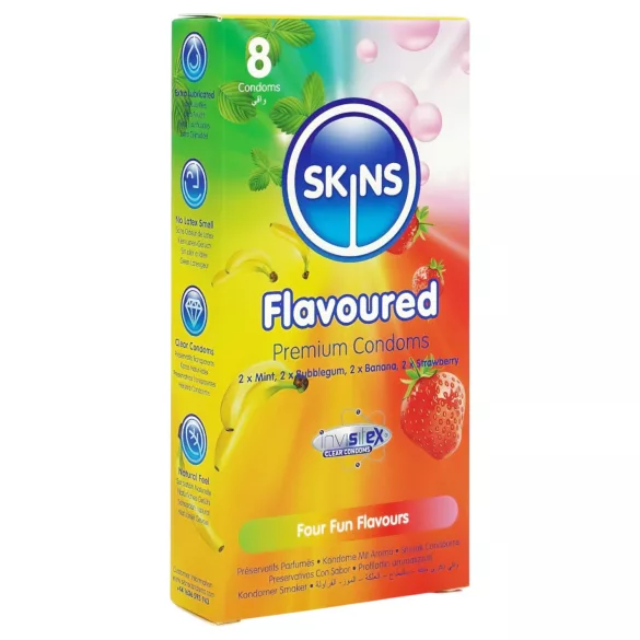 Skins - flavoured condoms - mint, bubblegum, banana, strawberry (8 pcs)