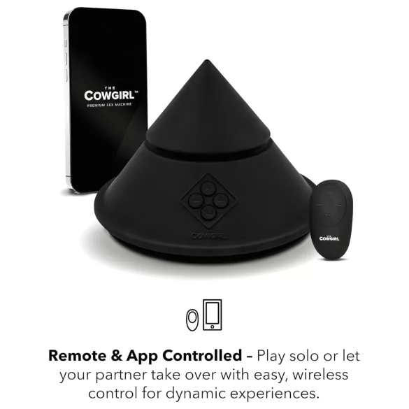 The Cowgirl Cone - app-controlled premium sex machine - with 2 interchangeable attachments, 20 vibration modes (black)