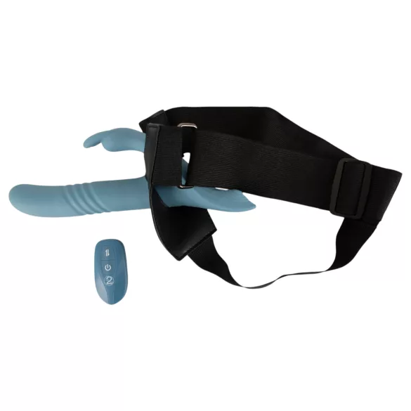 You2Toys - 3‑piece strap-on rabbit thrusting vibrator with remote control (blue)