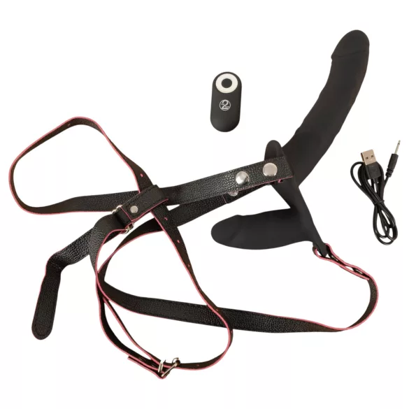 You2Toys - remote-controlled double strap-on vibrator (black)