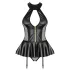 Obsessive - lacquer‑effect corset and thong (black)