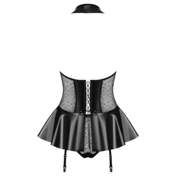 Obsessive - lacquer‑effect corset and thong (black)