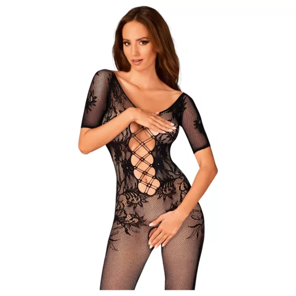 Obsessive - Open Net Bodysuit with Back Cutout (Black) (S-L)