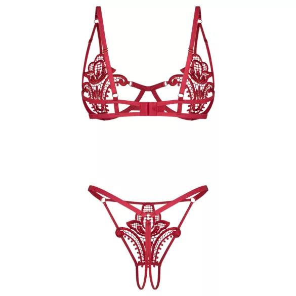 Obsessive Luise - tulip-patterned 2‑piece lingerie set (red) - L/XL