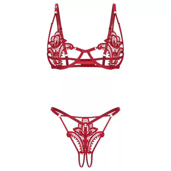 Obsessive Luise - tulip-patterned 2‑piece lingerie set (red) - L/XL